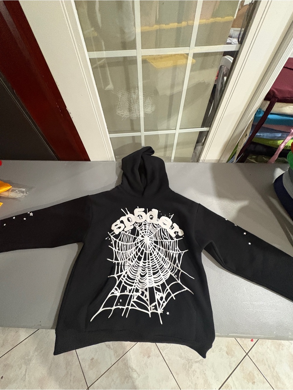 Men's Black Spider Web Graphic Zip-Up Hoodie